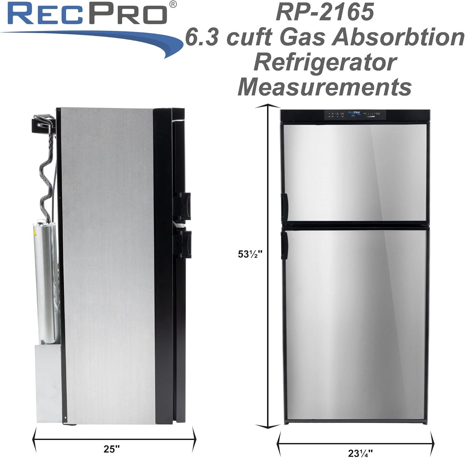 recpro rv refrigerator 6.3 cubic feet gas and electric | black or stainless finish | 110v / 12v / propane gas | (stainless finish) recpro rv refrigerator 6.3 cubic feet gas and electric | black or stainless finish | 110v / 12v / propane gas | (stainless finish)