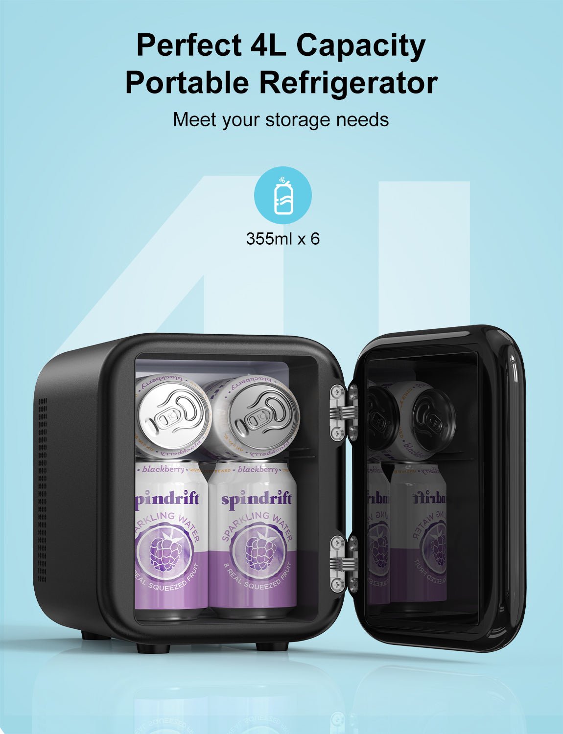 crownful mini fridge, 4 liter/6 cans portable skincare fridge black crownful mini fridge, 4 liter/6 cans portable skincare fridge black